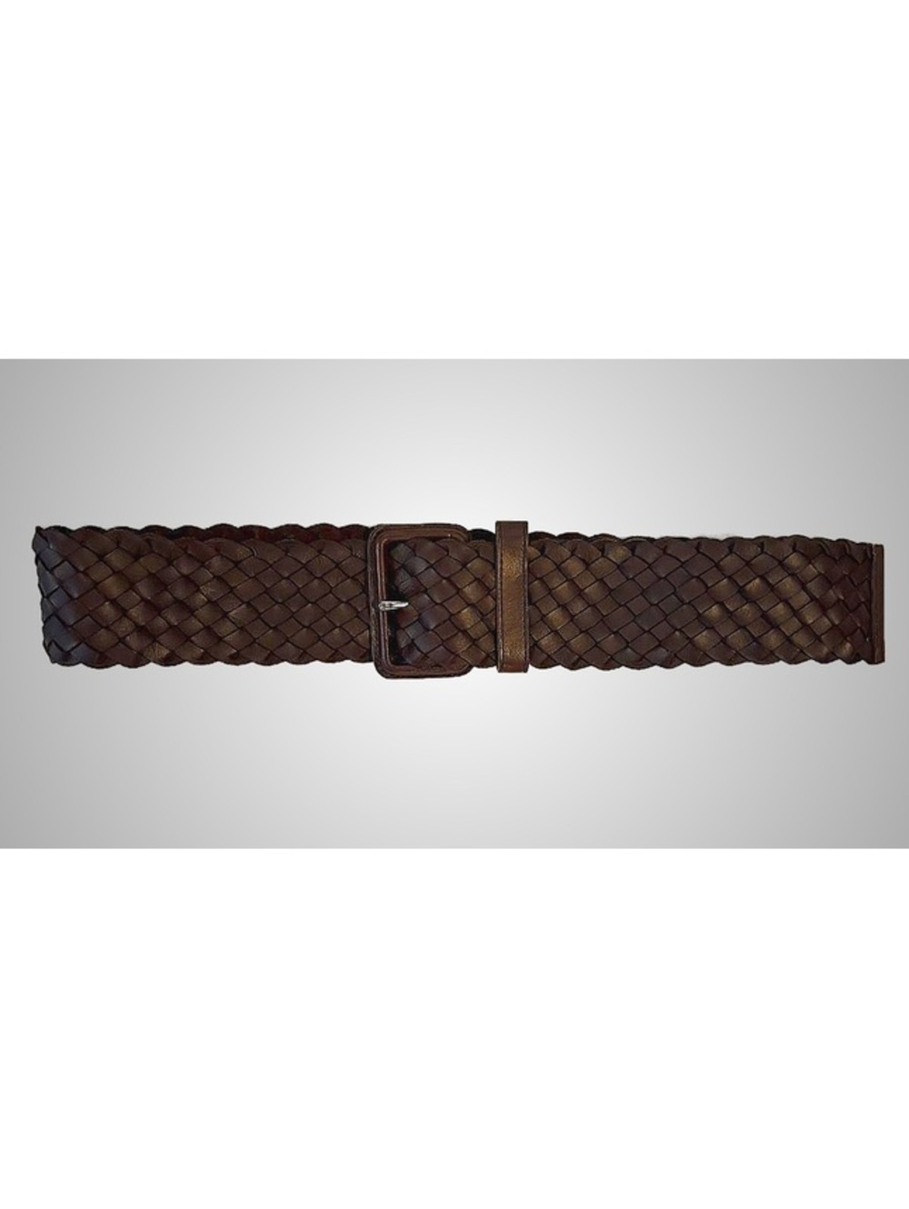 Boho Vintage Club Monaco Wide Woven Genuine Leather Belt in Dark Brown, Size S/M